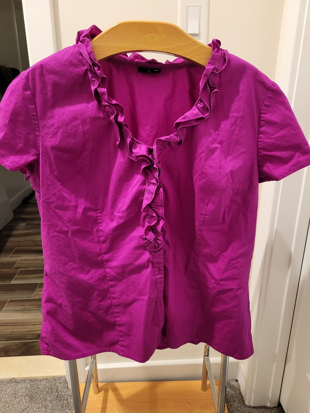 East 5th Ruffle-Front Short Sleeve Blouse - Magenta